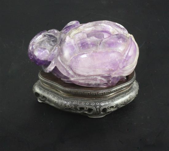 A Chinese amethyst quartz lotus brushwasher, 19th century, & stand